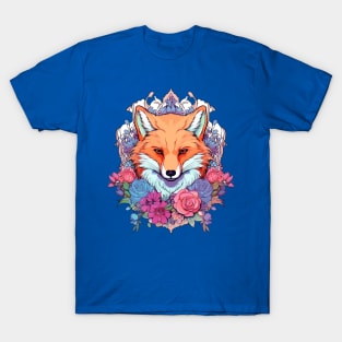 Colorful Fox and Floral Aesthetic T-Shirt